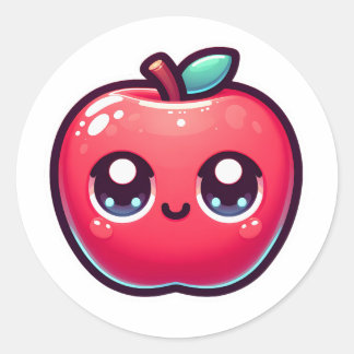 Sticker Rond Joyeuse Pomme Rouge en style Kawaii