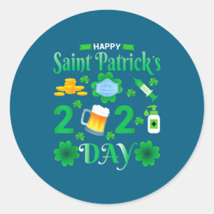 Sticker Rond Joyeuse Saint-Patrick 2024 Visage de Trèfle Irland
