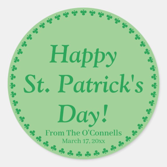 Sticker Rond Joyeuse Saint-Patrick clover personnalisés vert (Devant)