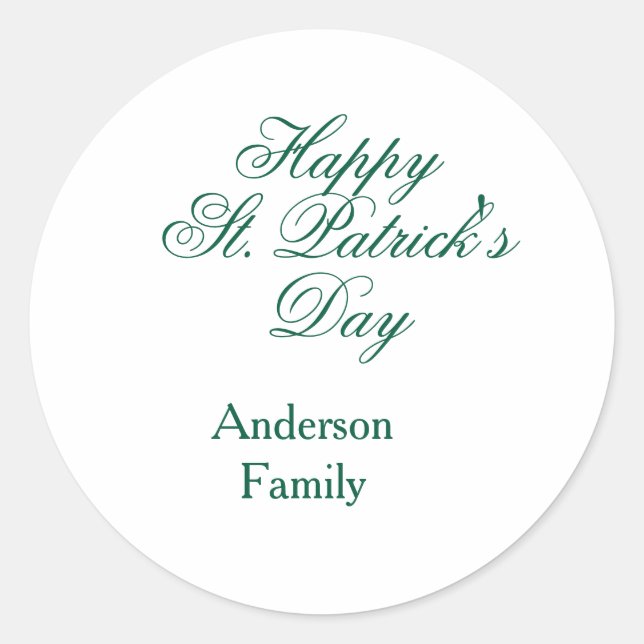 Sticker Rond Joyeuse Saint-Patrick famille nom vert minimal (Devant)