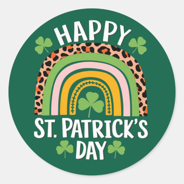 Sticker Rond Joyeuse Saint Patrick journée Arc-en-ciel Trèfle  (Devant)
