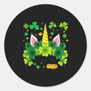 Sticker Rond Joyeuse Saint-Patrick Licorne Visage Shamrock Irla
