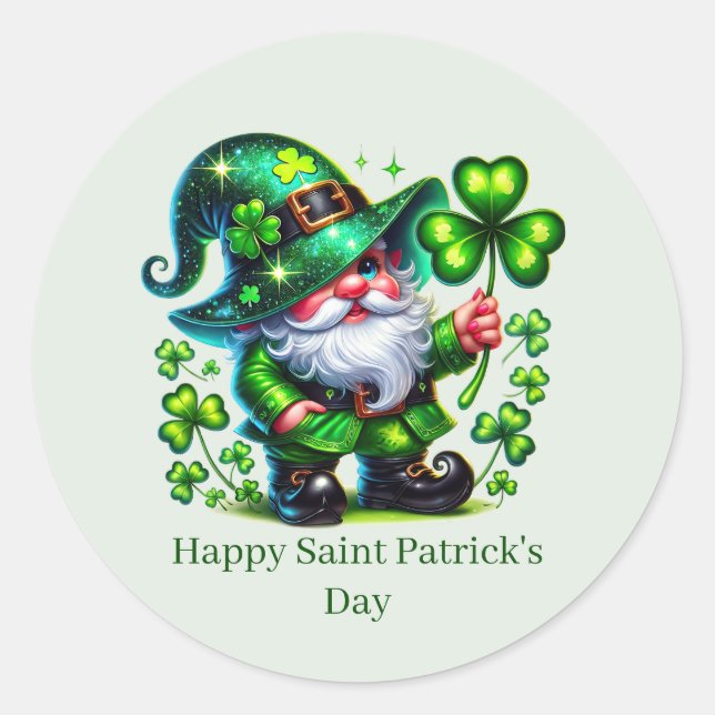 Sticker Rond Joyeuse Saint-Patrick personnalisable lutin  (Devant)