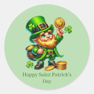 Sticker Rond Joyeuse Saint-Patrick personnalisable lutin