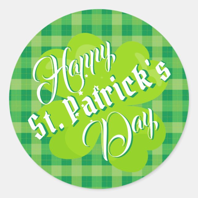 Sticker Rond Joyeuse Saint-Patrick Vert Tartan Trèfle Chanceux (Devant)