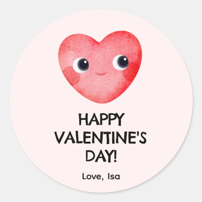 Sticker Rond Joyeuse Saint-Valentin avec un cœur de bébé mignon (Devant)