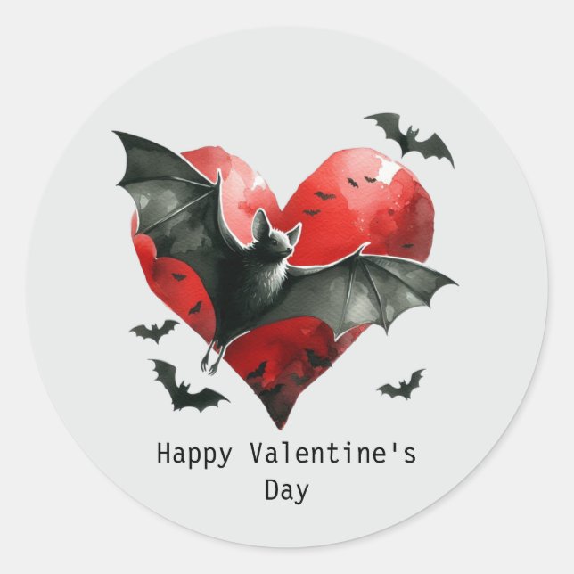 Sticker Rond Joyeuse Saint-Valentin Chauve-souris gothique (Devant)
