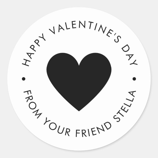 Sticker Rond Joyeuse Saint-Valentin Cœur Noir (Devant)
