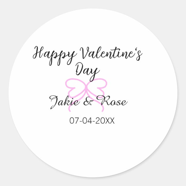 Sticker Rond Joyeuse Saint-Valentin cœur rose ruban nom date st (Devant)