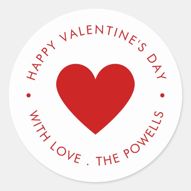 Sticker Rond Joyeuse Saint-Valentin Cœur Rouge (Devant)