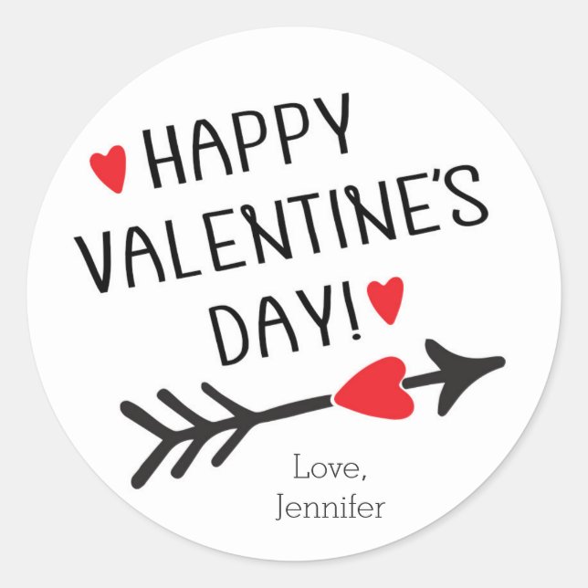 Sticker Rond Joyeuse Saint-Valentin Cœur Rouge Flèche Moderne (Devant)