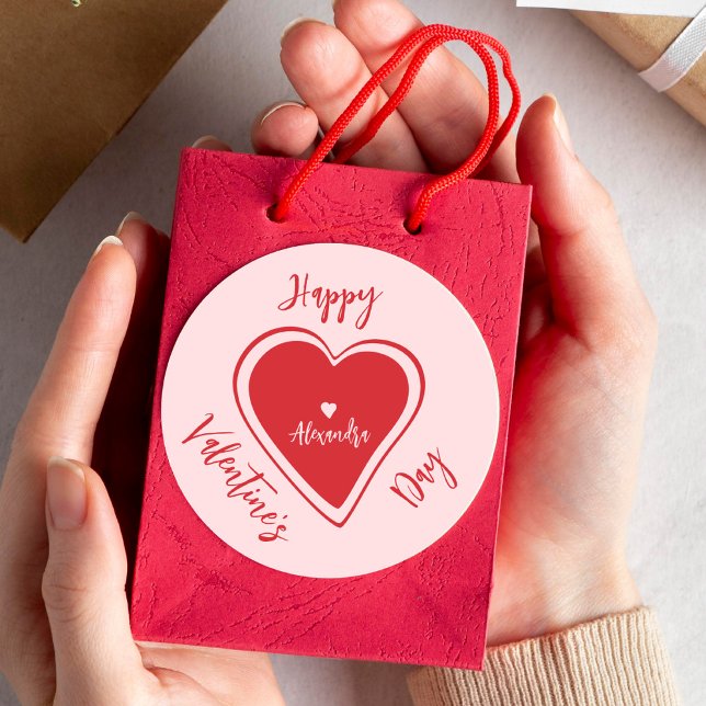 Sticker Rond Joyeuse Saint-Valentin cœur rouge rose écriture no (Créateur téléchargé)