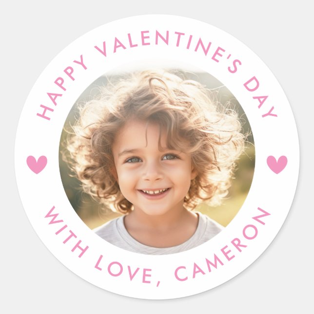 Sticker Rond Joyeuse Saint-Valentin cœurs mignons rose blanc (Devant)