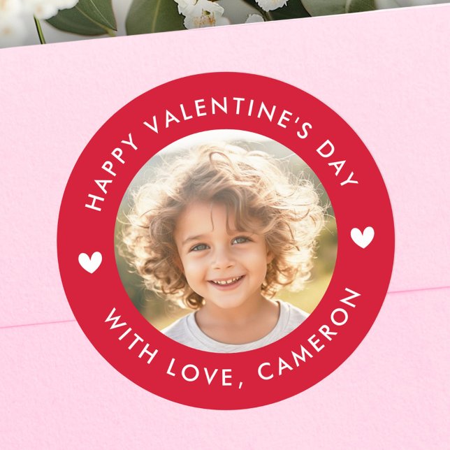 Sticker Rond Joyeuse Saint-Valentin cœurs mignons rouges (Happy Valentines day cute hearts red Classic Round Sticker)