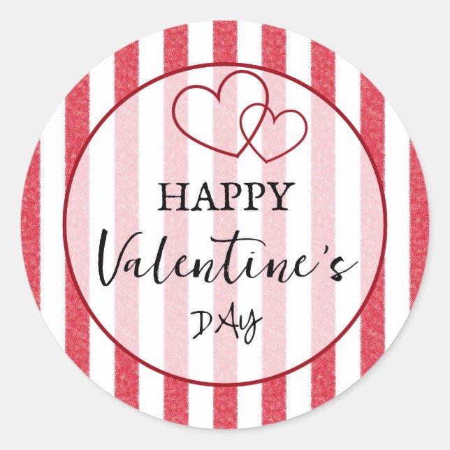 Sticker Rond Joyeuse Saint-Valentin Cœurs Rayures (Devant)