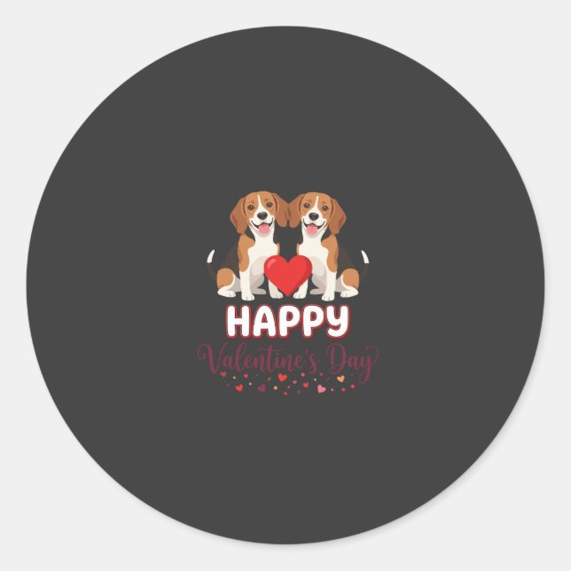 Sticker Rond Joyeuse Saint-Valentin Couple Beagle (Devant)