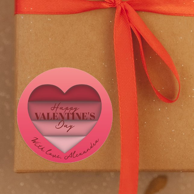 Sticker Rond Joyeuse Saint-Valentin de cœur rouge (Créateur téléchargé)