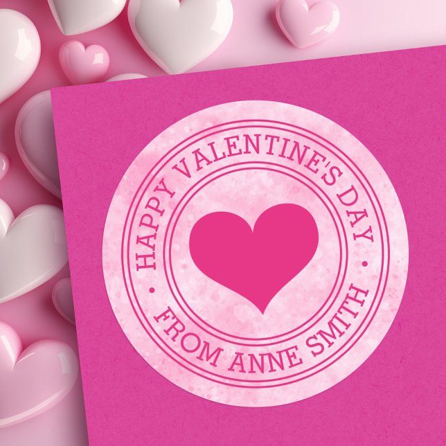 Sticker Rond Joyeuse Saint-Valentin de custom Name rose (Happy Valentine's Day from custom Name pink Classic Round Sticker)