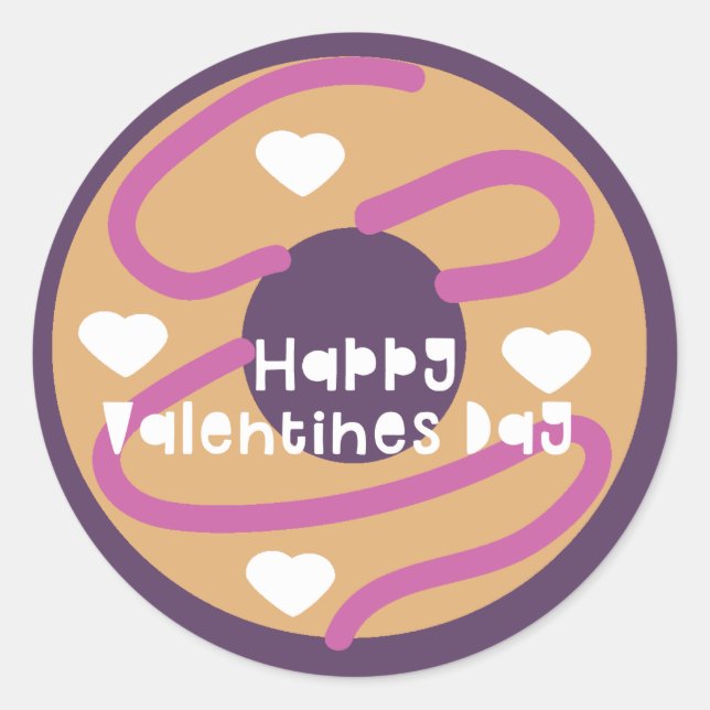 Sticker Rond Joyeuse Saint-Valentin Donut en forme de cœur en s (Devant)