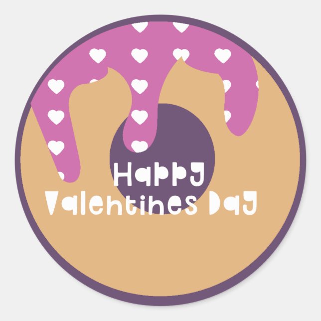 Sticker Rond Joyeuse Saint-Valentin Donut en forme de coeur gla (Devant)