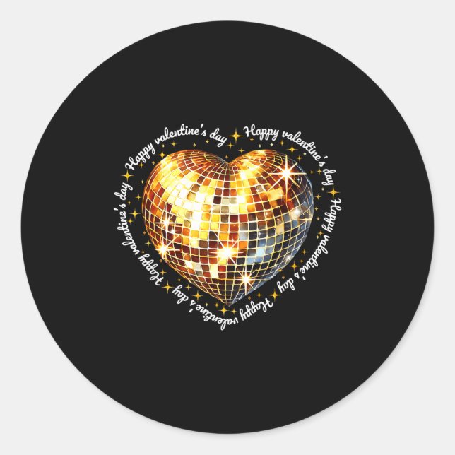 Sticker Rond Joyeuse Saint-Valentin Drôle Or Coquette Disco Bal (Devant)