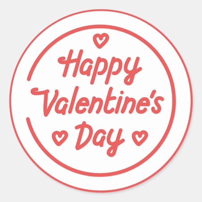 Sticker Rond Joyeuse Saint-Valentin Écriture Élégante Cœurs Ros (Devant)