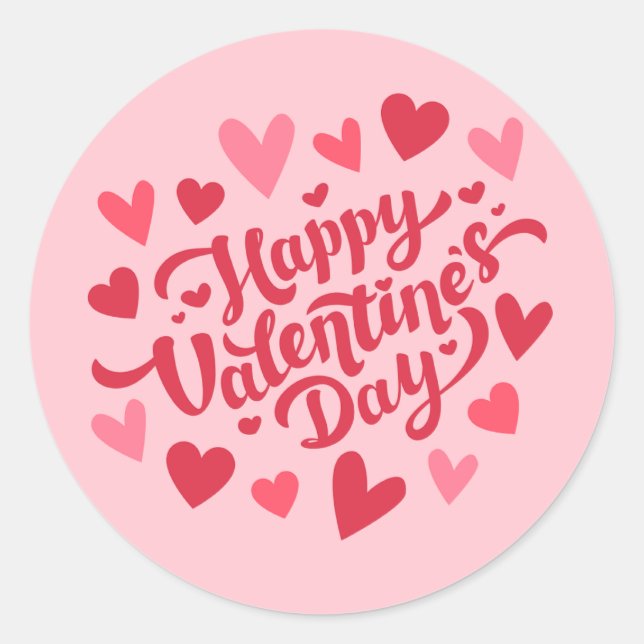Sticker Rond Joyeuse Saint-Valentin Écriture Élégante Cœurs Ros (Devant)
