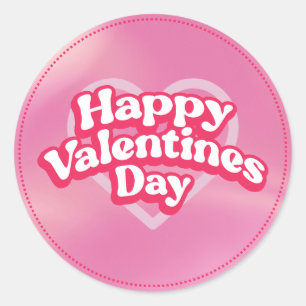 Sticker Rond Joyeuse Saint-Valentin Écriture Élégante Cœurs Ros