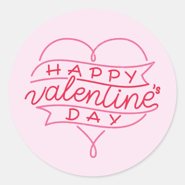 Sticker Rond Joyeuse Saint-Valentin Écriture Élégante Cœurs Ros (Devant)