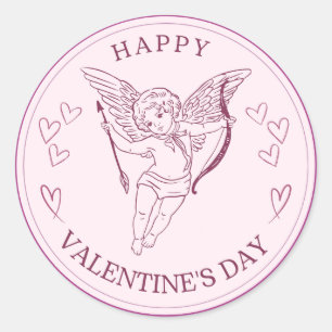 Sticker Rond Joyeuse Saint-Valentin Écriture Élégante Cœurs Ros