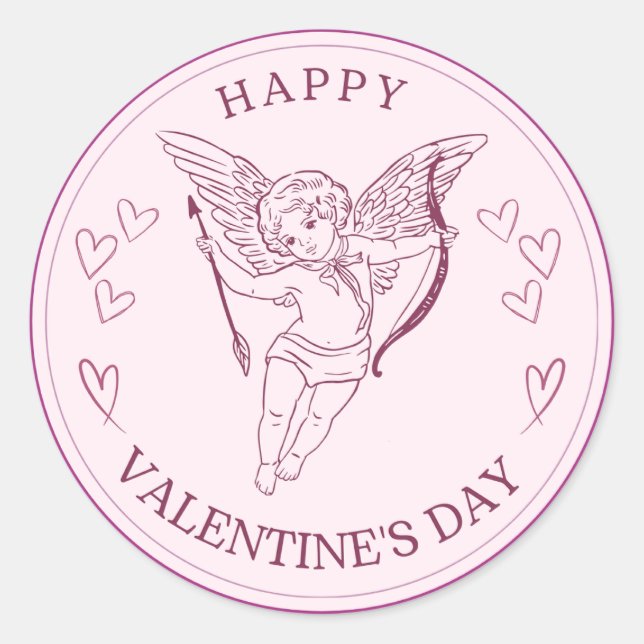 Sticker Rond Joyeuse Saint-Valentin Écriture Élégante Cœurs Ros (Devant)