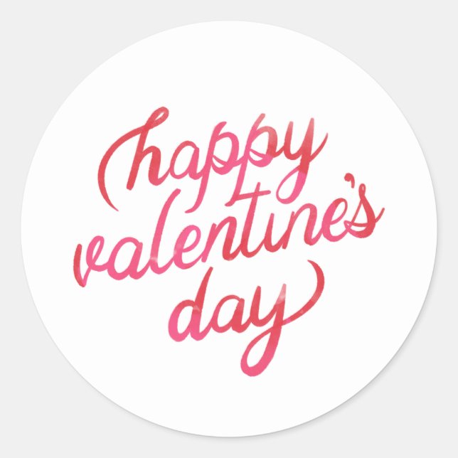 Sticker Rond Joyeuse Saint-Valentin Écriture Élégante Cœurs Ros (Devant)