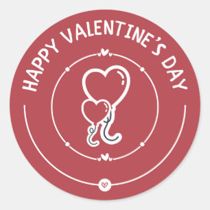 Sticker Rond Joyeuse Saint-Valentin Écriture Élégante Cœurs Ros