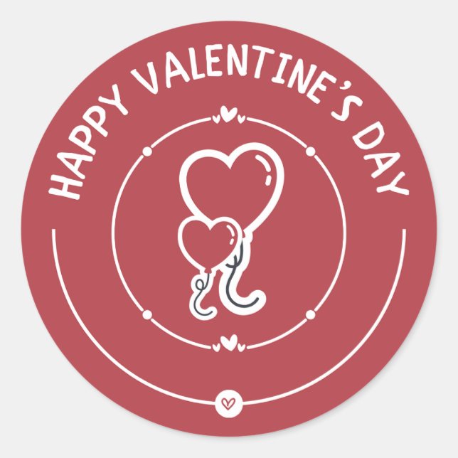 Sticker Rond Joyeuse Saint-Valentin Écriture Élégante Cœurs Ros (Devant)
