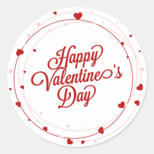 Sticker Rond Joyeuse Saint-Valentin Écriture Élégante Cœurs Ros
