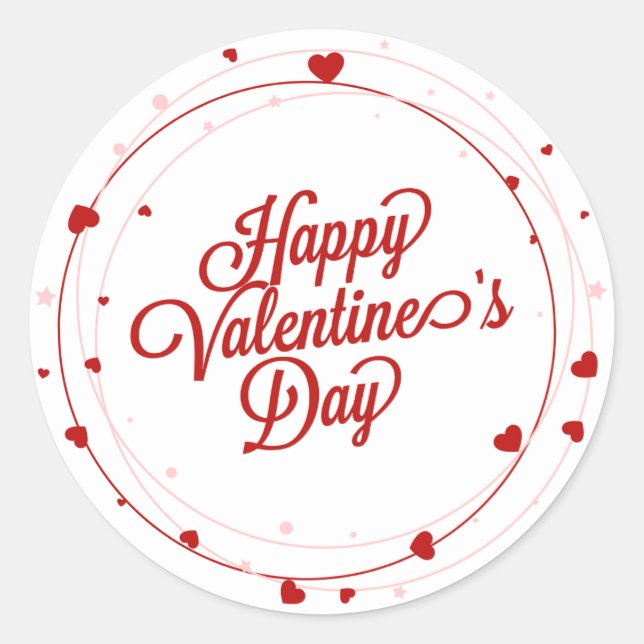 Sticker Rond Joyeuse Saint-Valentin Écriture Élégante Cœurs Ros (Devant)