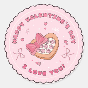 Sticker Rond Joyeuse Saint-Valentin Écriture Élégante Cœurs Ros