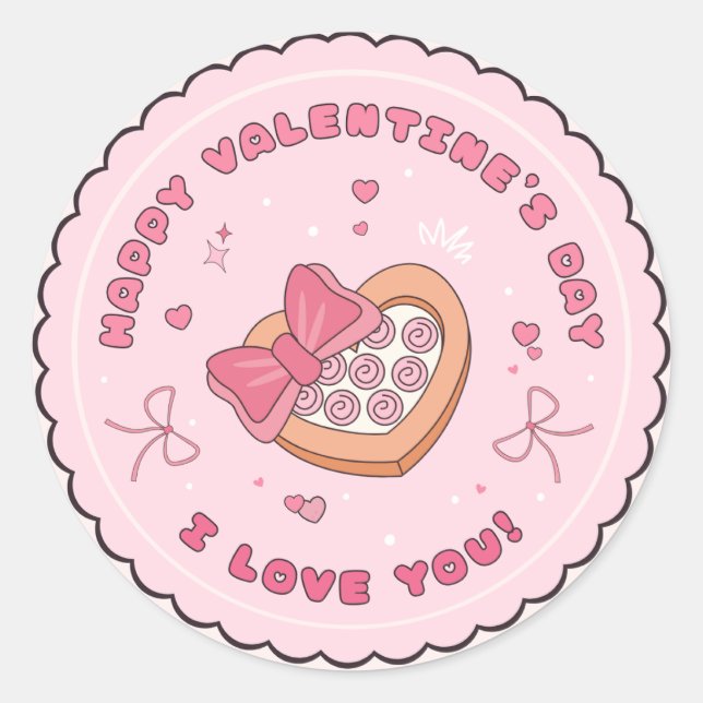 Sticker Rond Joyeuse Saint-Valentin Écriture Élégante Cœurs Ros (Devant)