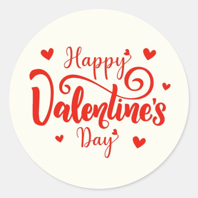 Sticker Rond Joyeuse Saint-Valentin Écriture Élégante Cœurs Ros (Devant)