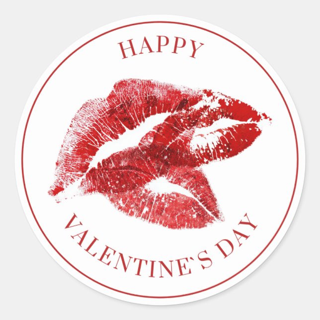 Sticker Rond Joyeuse Saint-Valentin Écriture Élégante Cœurs Ros (Devant)
