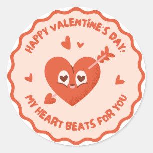 Sticker Rond Joyeuse Saint-Valentin Écriture Élégante Cœurs Ros
