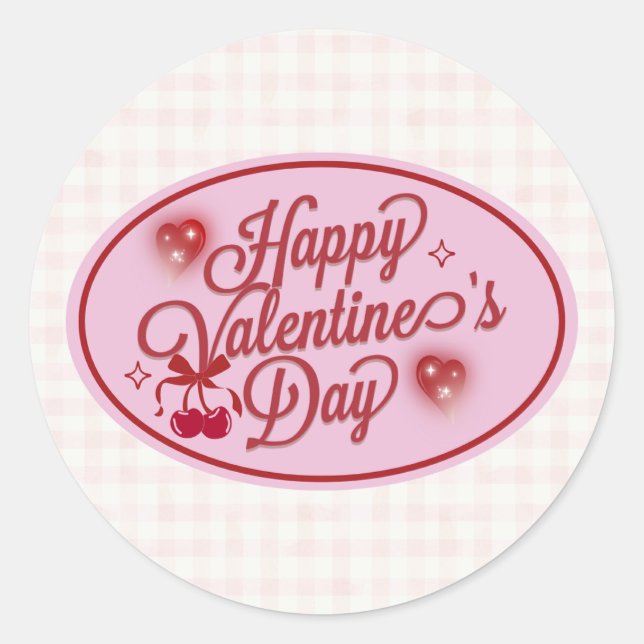 Sticker Rond Joyeuse Saint-Valentin Écriture Élégante Cœurs Ros (Devant)