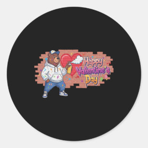 Sticker Rond Joyeuse Saint-Valentin Graffiti Ours Peinture Spra