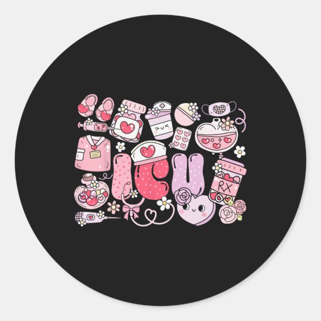 Sticker Rond Joyeuse Saint-Valentin Infirmière en soins intensi (Devant)