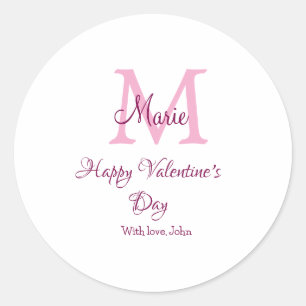 Sticker Rond Joyeuse Saint-Valentin monogramme rose nom amour f