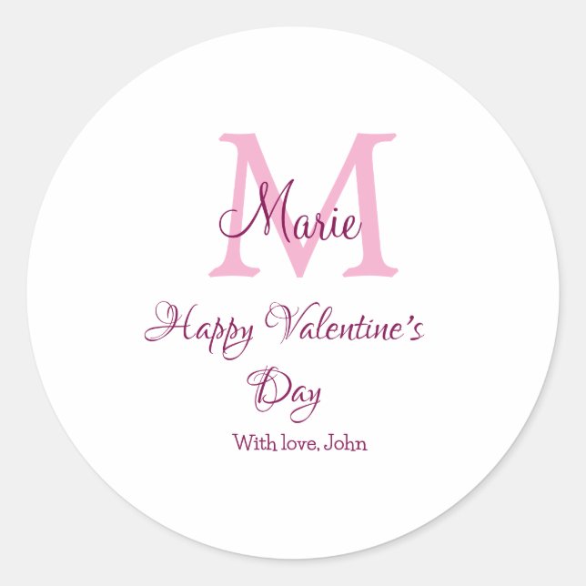 Sticker Rond Joyeuse Saint-Valentin monogramme rose nom amour f (Devant)