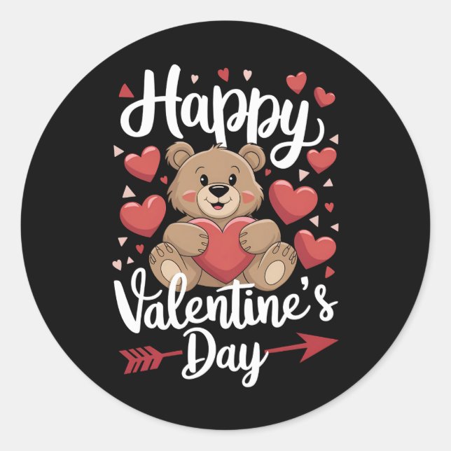 Sticker Rond Joyeuse Saint-Valentin Ours Cœur Jolis Couple (Devant)