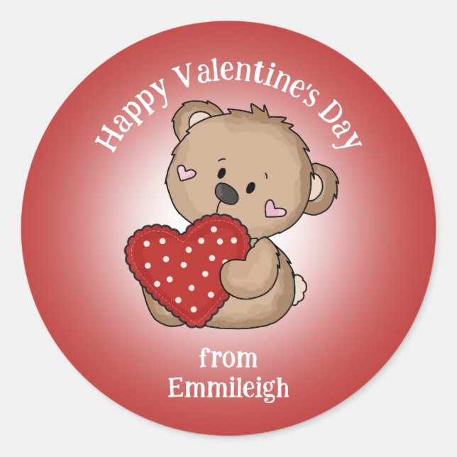 Sticker Rond Joyeuse Saint-Valentin Ourson Mignon Sac Cadeau en (Devant)