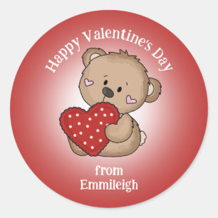 Sticker Rond Joyeuse Saint-Valentin Ourson Mignon Sac Cadeau en