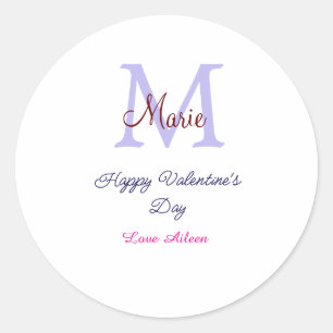 Sticker Rond Joyeuse Saint-Valentin pastel violet monogramme ro